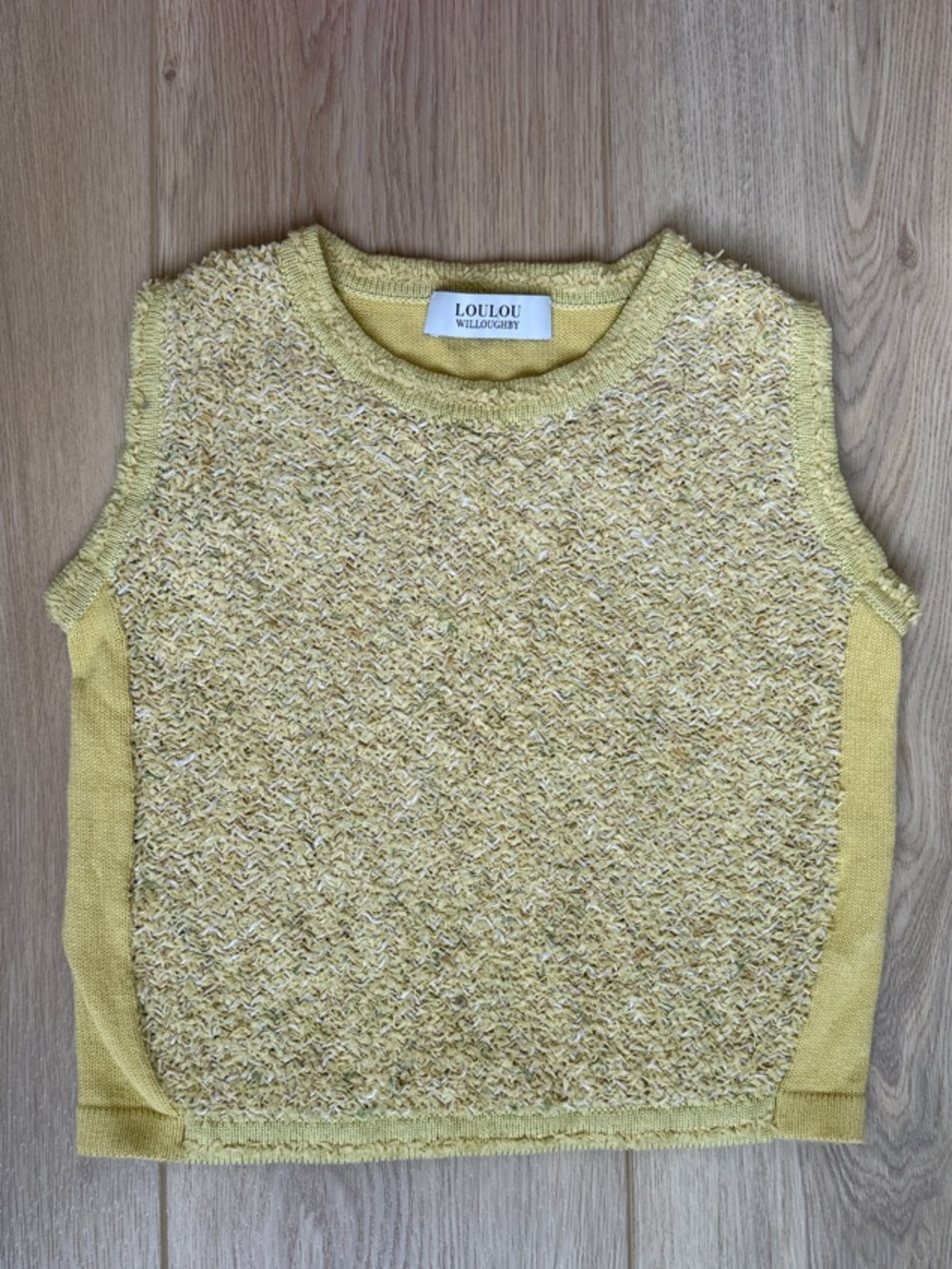LOULOU WILLOUGHBY Boucle Textured Knit Statement Vest Yellow Lime Chartreuse S